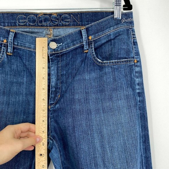 GOLDSIGN Guitar Super Flare Jeans Women's Size 31 Mid Rise Stretch Denim Blue - Picture 12 of 12